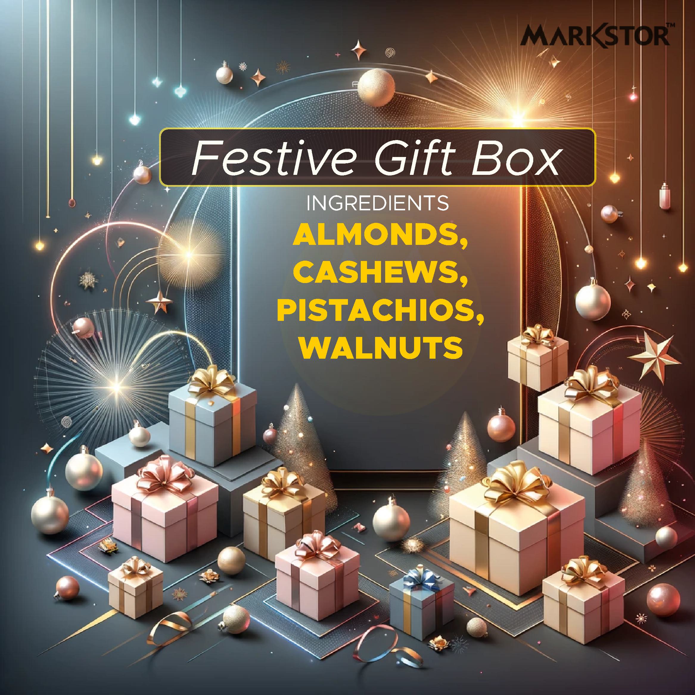 Markstor Christmas Gift Box of Almonds, Cashews, Pistachios, Walnuts Deluxe Pack - Dry Fruits Pack - 400g - Image 2