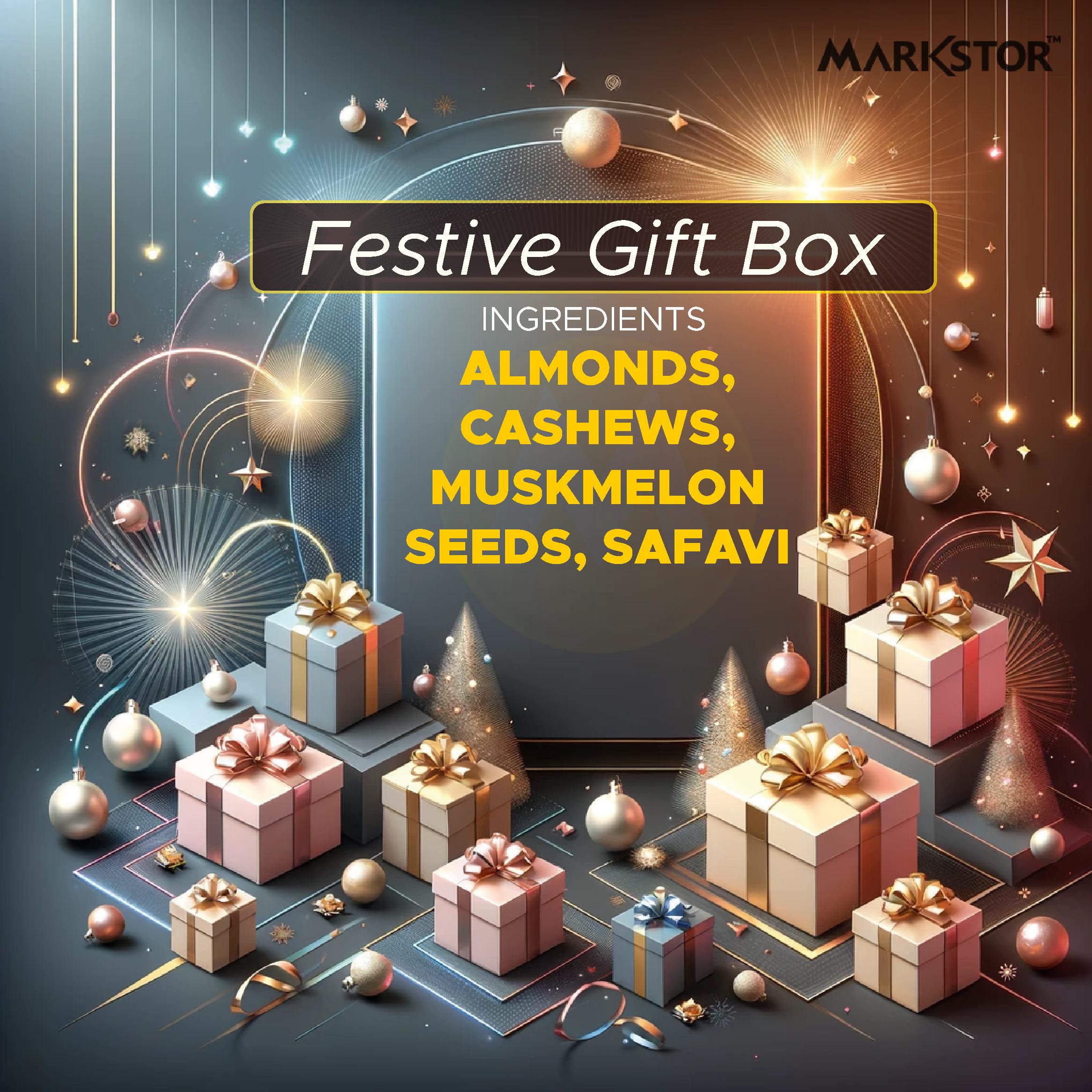 Markstor Christmas Gift Box of Almonds, Cashews, Muskmelon Seeds, Safavi Deluxe Pack - Dry Fruits Pack - 400g - Image 2