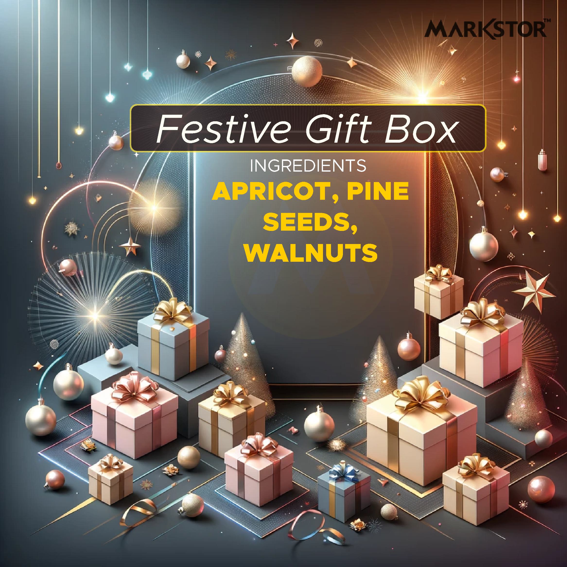 Markstor Christmas Gift Box of Apricot, Pine Seeds-A, Walnuts Deluxe Pack - Dry Fruits Pack - 300g - Image 2