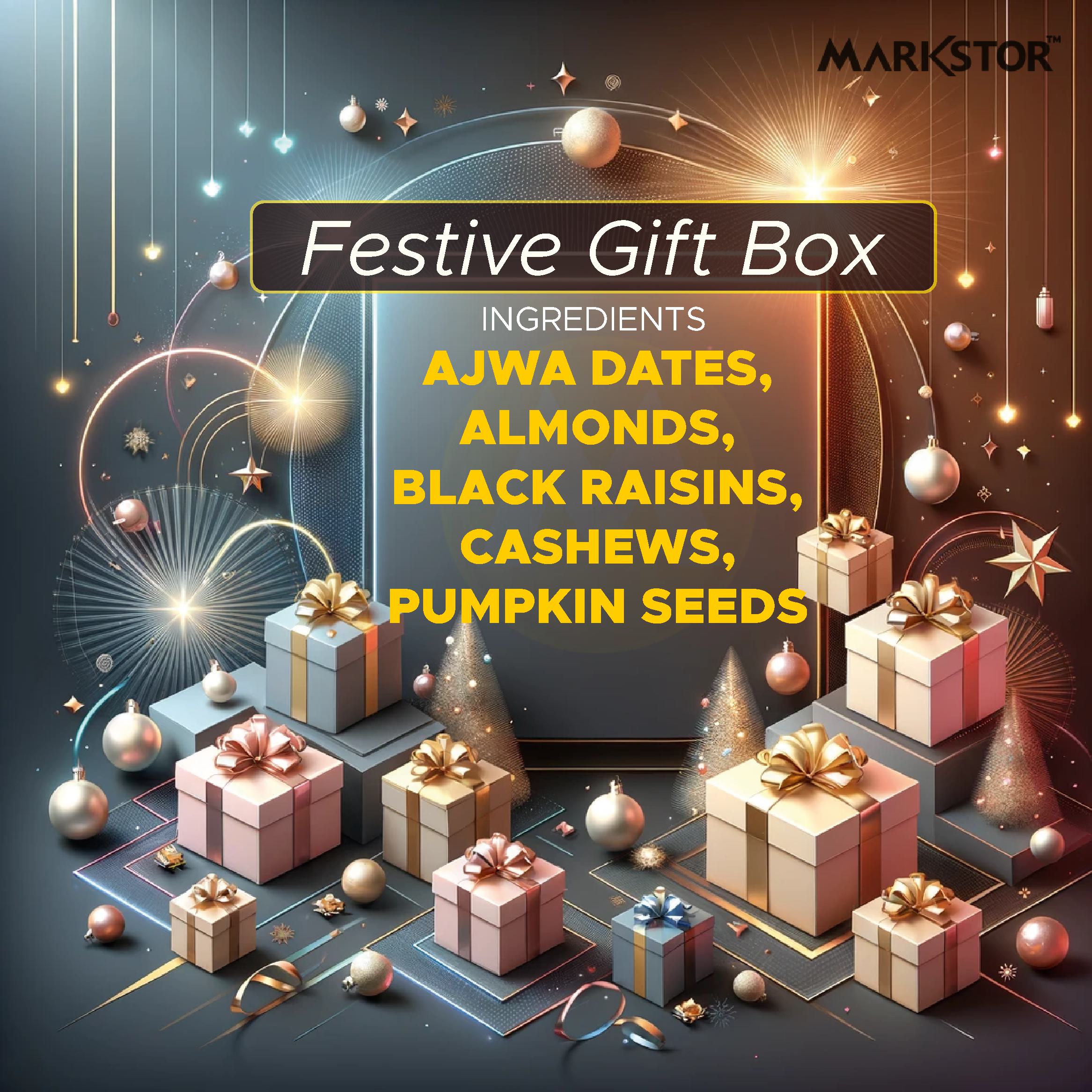 Markstor Christmas Gift Box of Ajwa Dates & Almonds, Cashews, Pumpkin Seeds, Black Raisins Superfood Combo - Dry Fruits Pack - 500g - Image 2