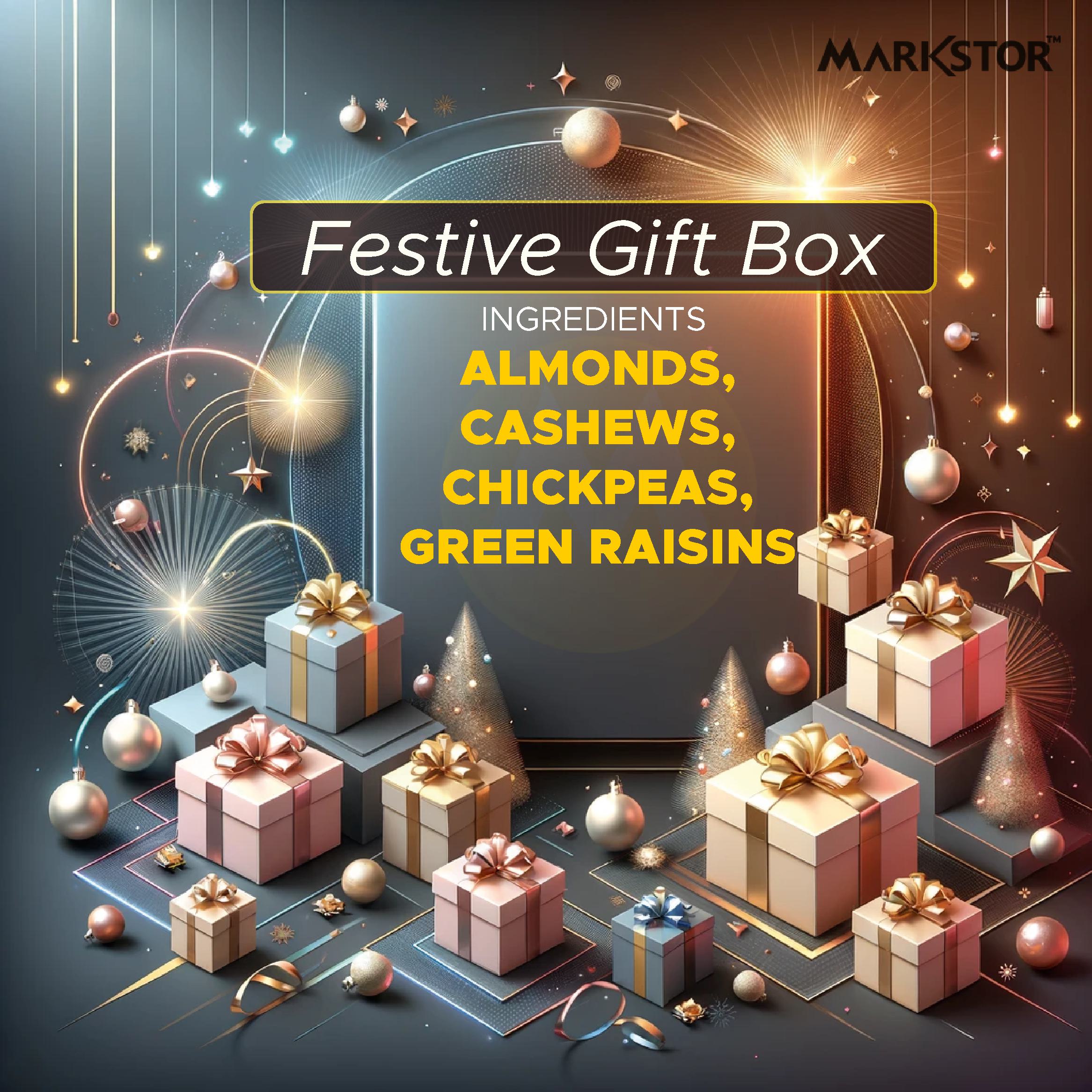 Markstor Christmas Gift Box of Almonds, Cashews, Chickpeas, Green Raisins Deluxe Pack - Dry Fruits Pack - 400g - Image 2