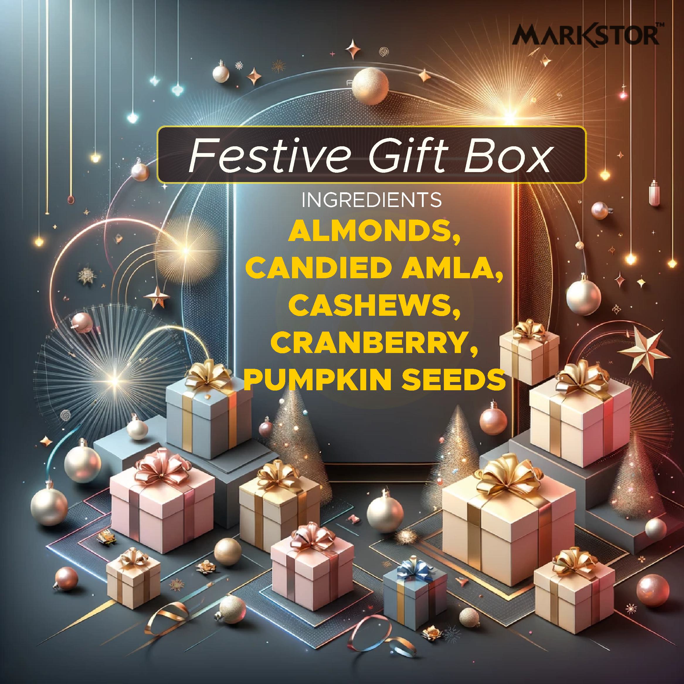 Markstor Christmas Gift Box of Trail Mix of Almonds, Amla - Candied, Cashews, Cranberry, Pumpkin Seeds - Dry Fruits Pack- 500g - Image 2