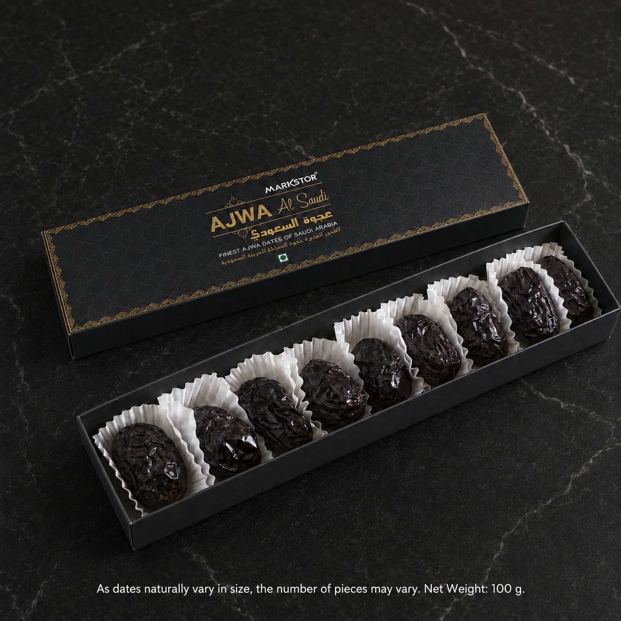 Markstor Ajwa Al-Saudi® - 100g Sampler Carton - Ajwa Dates of Madina, Saudi Arabia - Image 2