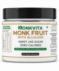 MonkVita Monk Fruit Sweetener with Allulose, 200g | No Erythritol, Zero Sugar, 1:1 Sugar Replacement | Keto and Diabetic Friendly Natural Sweetener for Tea, Coffee, Baking | 100% Plant-Based